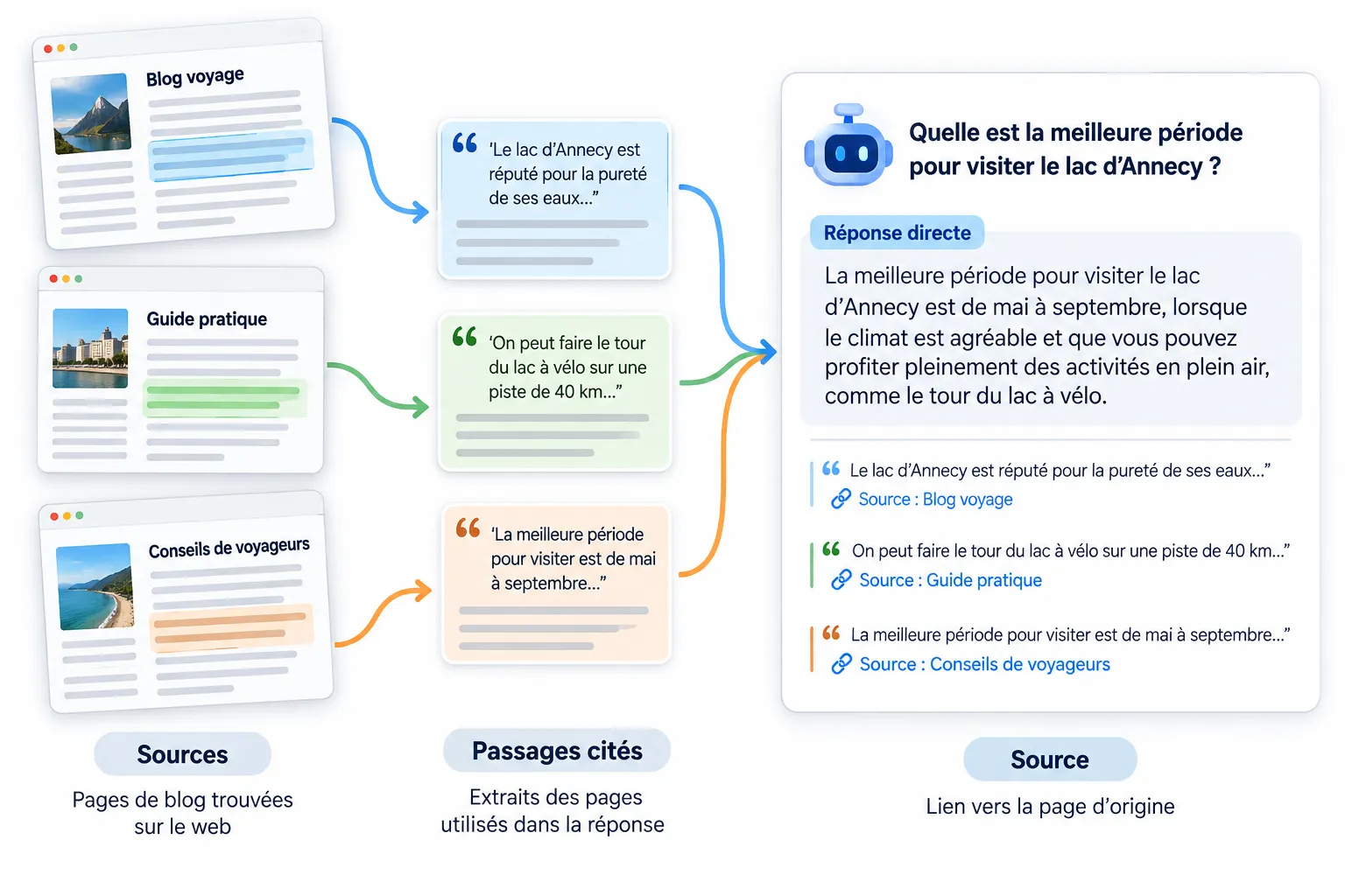 Passages structurés d’une page repris dans une réponse IA