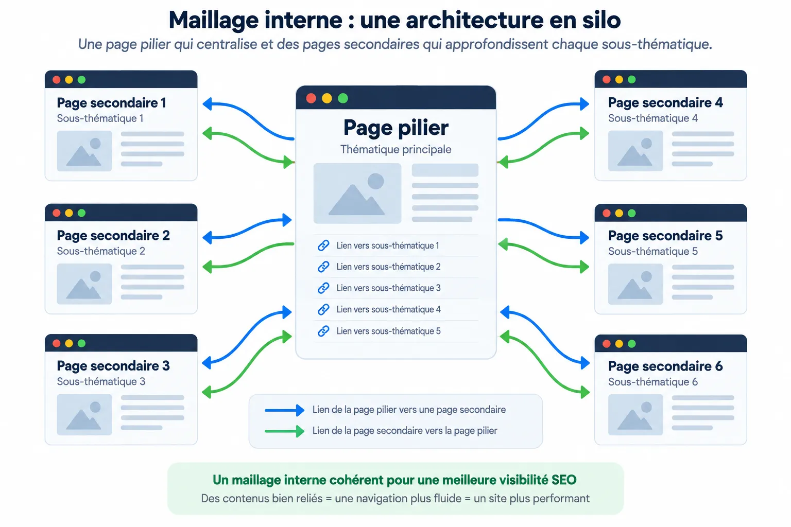 Arborescence de maillage interne entre page pilier et pages secondaires