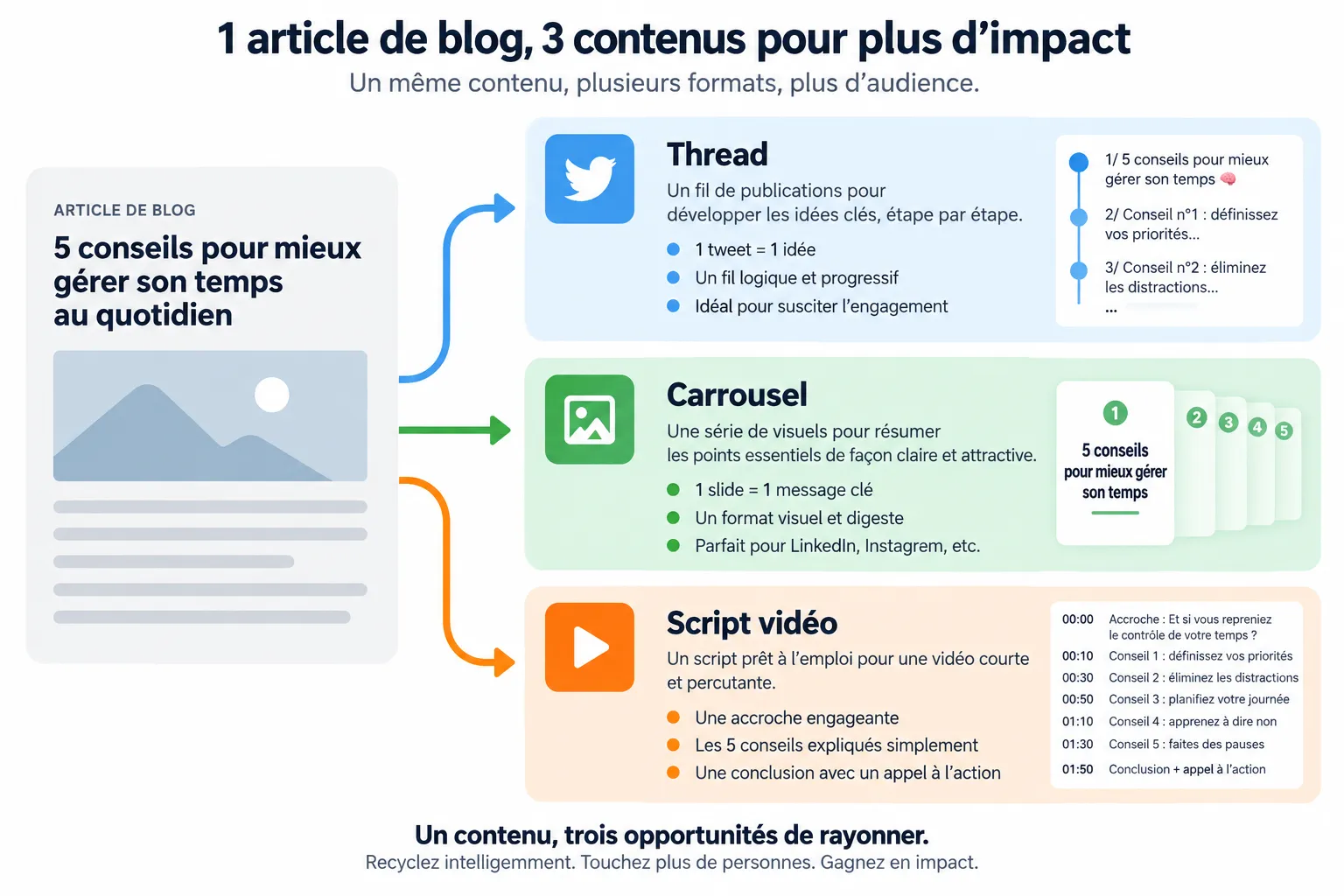 Un article décliné en thread, carrousel et script vidéo